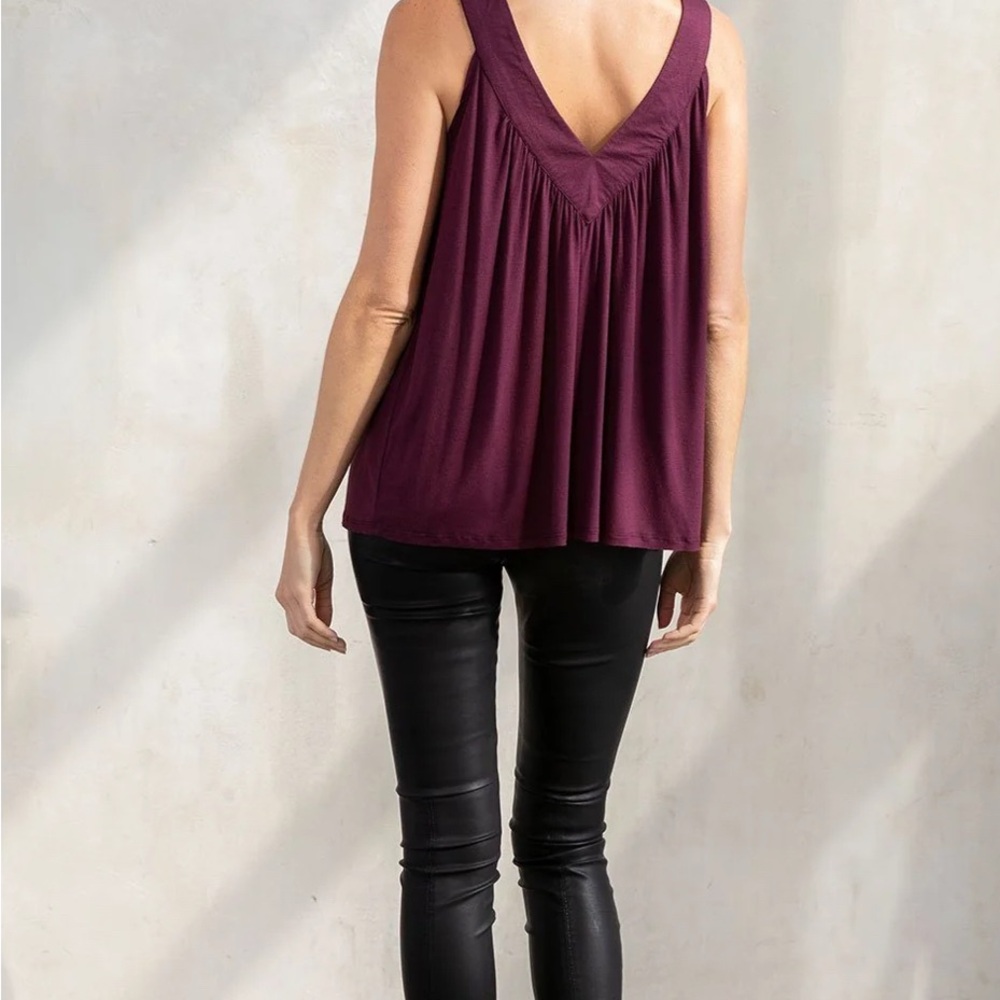 Lovestitch Deep Wine V-Neck Tank Top - Picture 3 of 4